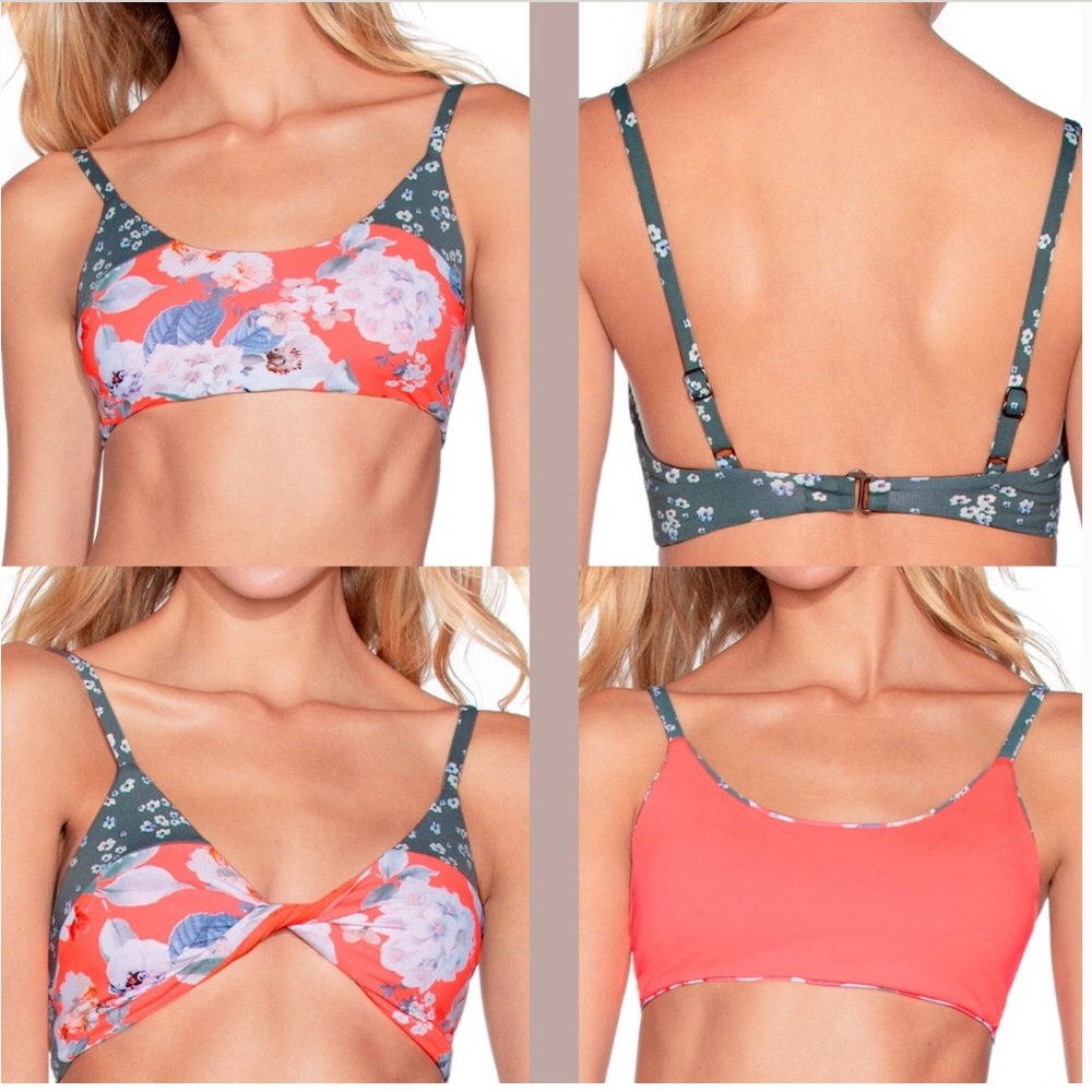 Maaji Bouquet Twister Orange Floral Reversible Bralette Bikini Top Sz S - Picture 2 of 14